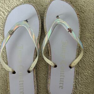Juicy Couture Iridescent Flip Flops with Rhinestone Trim